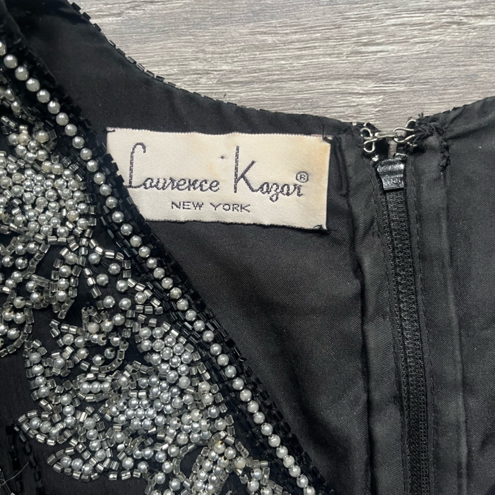 Vintage Laurence Kazar Black Silver All Over Beaded Long Sleeve Top Glam Party - Picture 2 of 10